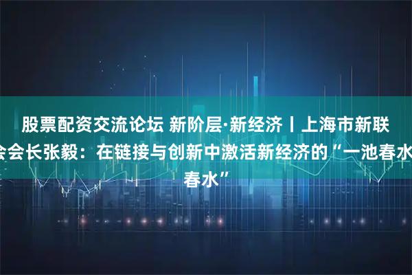 股票配资交流论坛 新阶层·新经济丨上海市新联会会长张毅：在链接与创新中激活新经济的“一池春水”